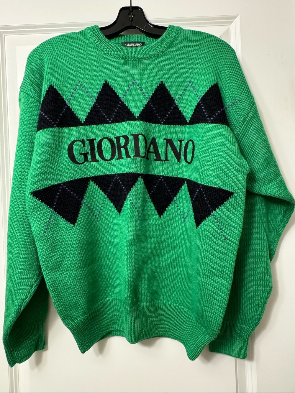 Giordano Green Crewneck Sweater with Black Argyle Detail